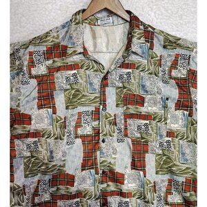Thai Silk Apple Hawaiian Aloha Men's Size 4XL All Over Geometric Print Shirt